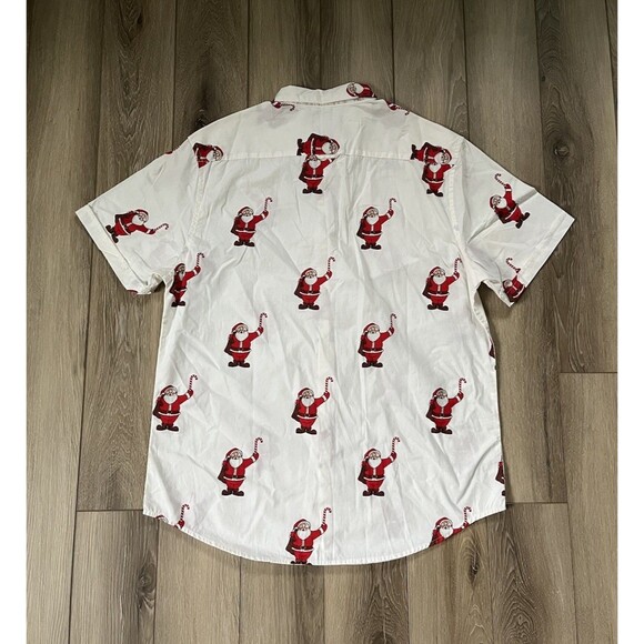Denim Flower Button Up Shirt Mens L White Santa Claus Christmas Happy Holiday - Picture 4 of 10